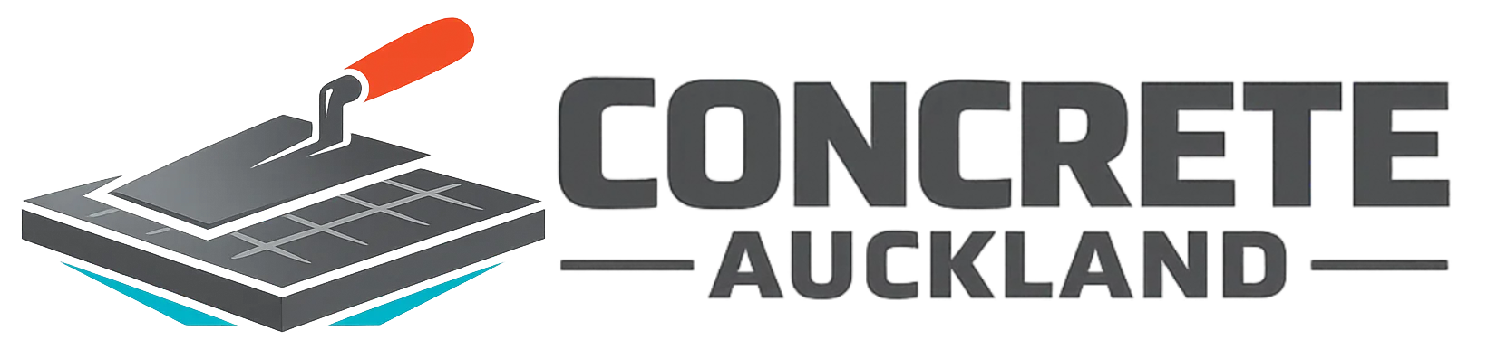 Official website logo for concrete Auckland featuring a trowel and slab graphic.